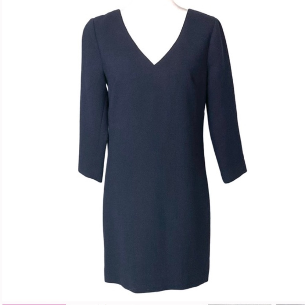 J.Crew Women’s V-Neck 3/4 Sleeves Wool Crepe Shift Dress Navy Blue
